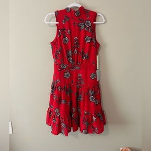 Eliza J Red Floral Print Dress Mock Neck Open Back Neck Tie Sleeveless Size 8